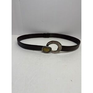 Chicos Womens Brown Leather Belt Mixed Metal Hammered Buckle S/M